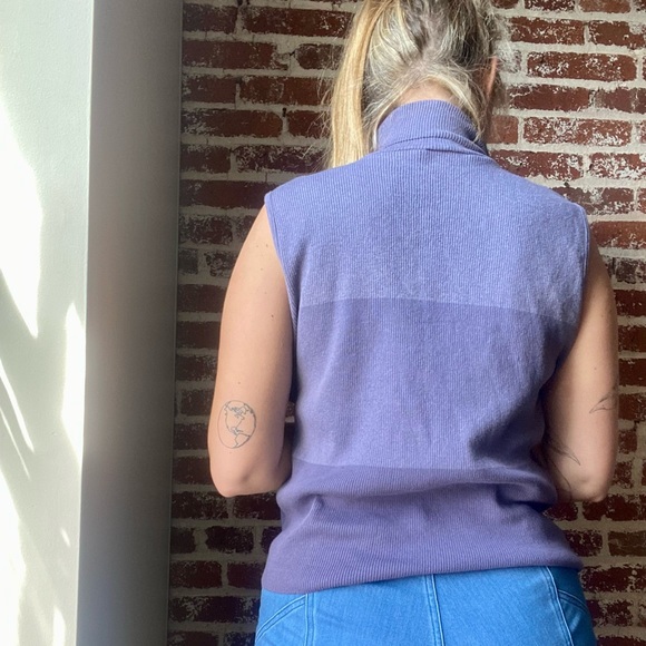 90s purple color block sleeveless turtleneck - Picture 4 of 7